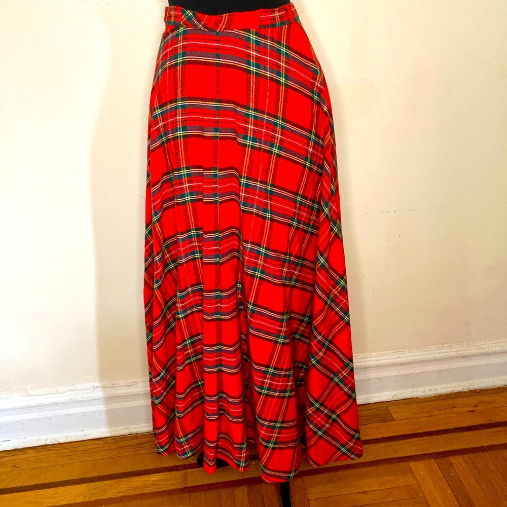 SOLD - Tartan Red Plaid Long Wool Vintage Skirt